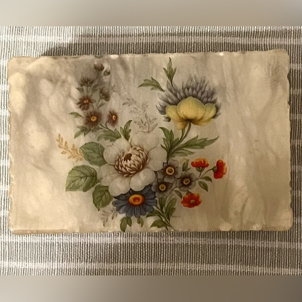 Vintage Italian Alabaster Jewelry Box Hand-Carved Floral Stone Heavy MCM